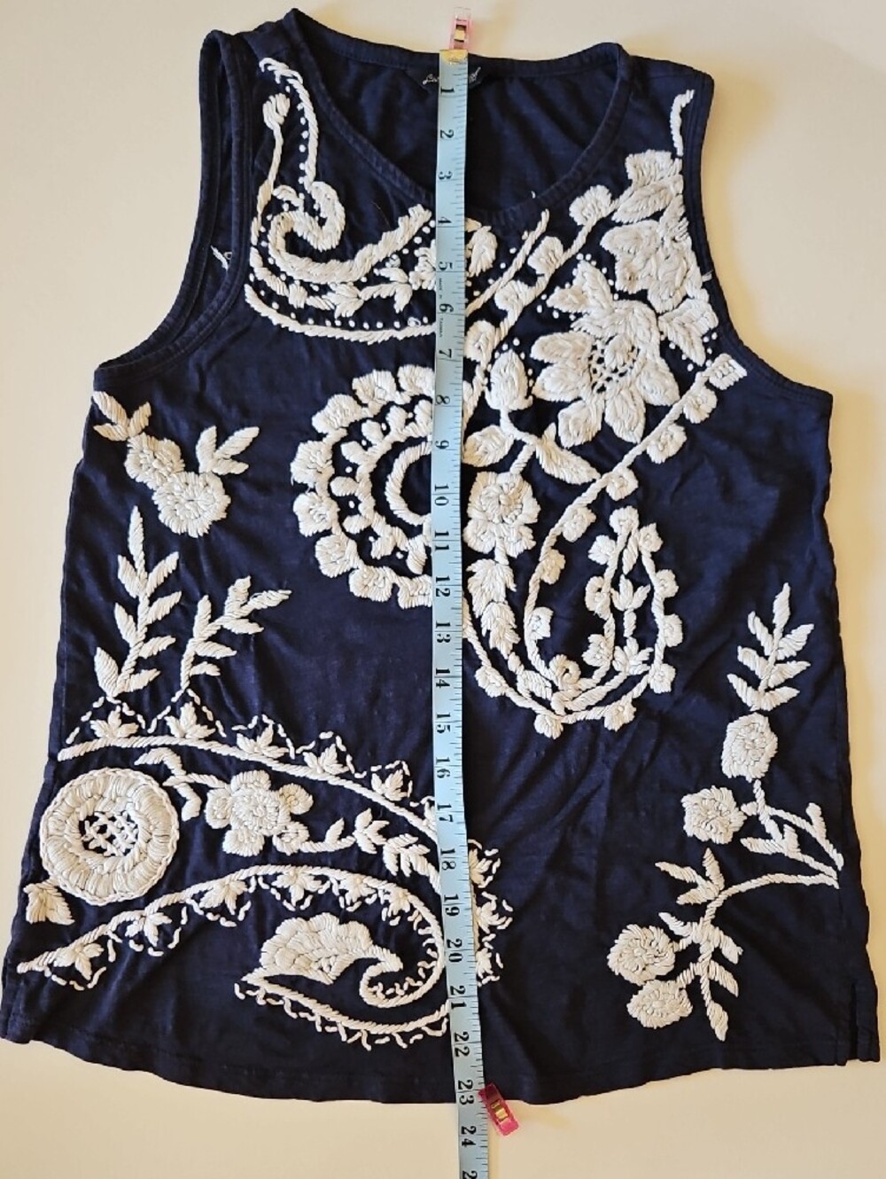 Lucky Brand Size S Navy Blue And White Floral Embroidered Tank Top - Picture 12 of 13